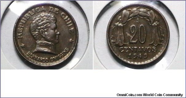 Chile 1949-So 20 Centavos KM# 177 