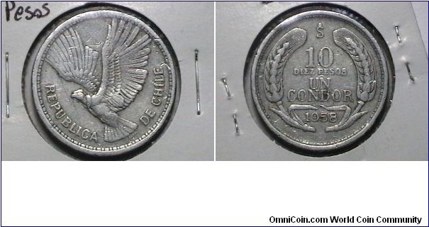 Chile 1958-So 10 Pesos KM# 181 