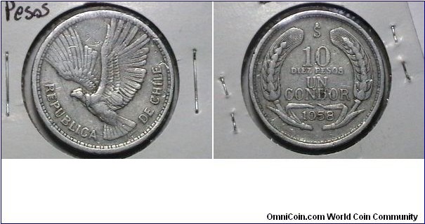 Chile 1958-So 10 Pesos KM# 181 