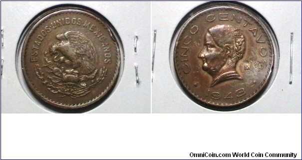 Mexico 1943-M 5 Centavos KM# 424 