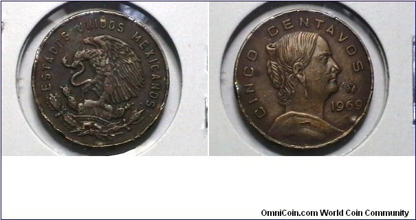 Mexico 1969-M 5 Centavos KM# 426 