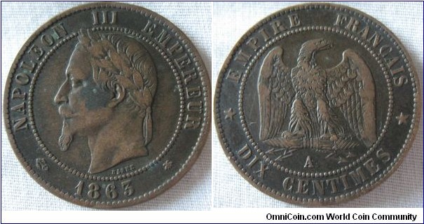 1863 A 10 centimes VF