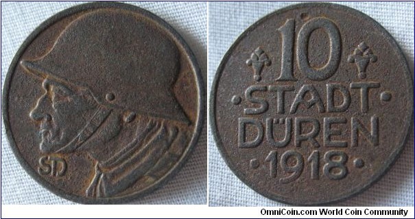 1918 Duren 10 pfennig