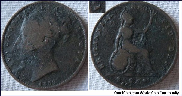 1850 farthing, very pitted
