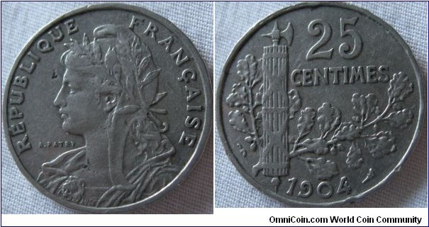 1904 25 centimes, VF grade