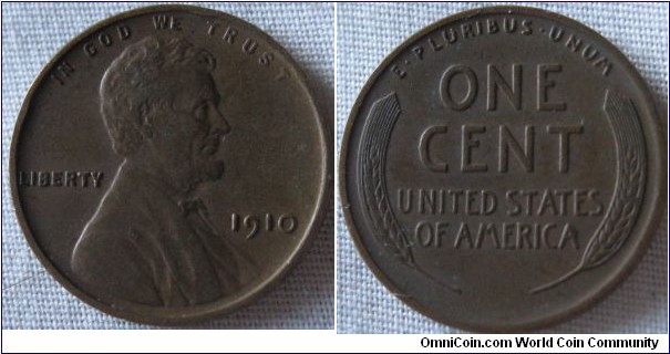1910 cent, VF grade