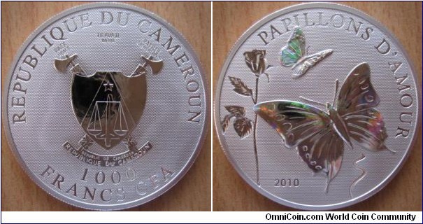 1000 Francs CFA - Butterflies of Love - 25 g Ag .925 BU (with hologram) - mintage 2,500