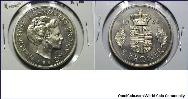 Denamark 1986 5 Kroner  KM# 863.3 