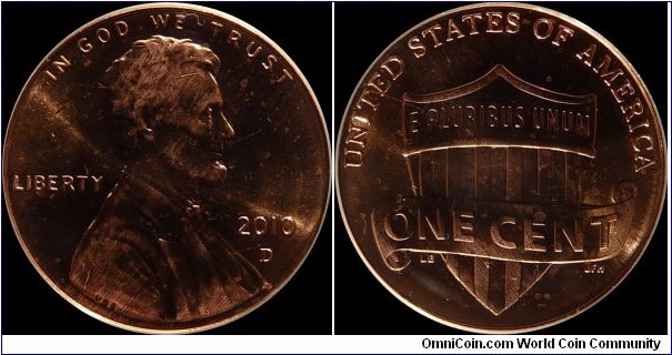 USA 1 Cent 2010-D PCGS MS65RD (Denver mint)