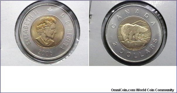 Canada 2006 2 Dollar Single Date Bottom, Maple Leaf KM# 496 