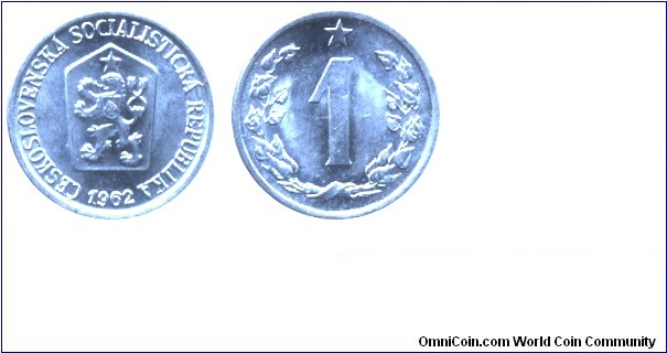 Czechoslovak Socialist Republic, 1 haler, 1962, Al, 16mm, 0.5g.