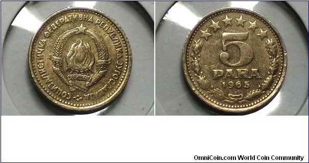 Yugoslavia 1965 5 Para Sm 5 rev. KM# 42 