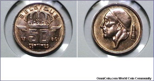Belgium 1980 50 Centimes French Legend KM# 148.1 