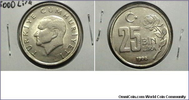 Turkey 1998 25,000 Lira KM# 1041 