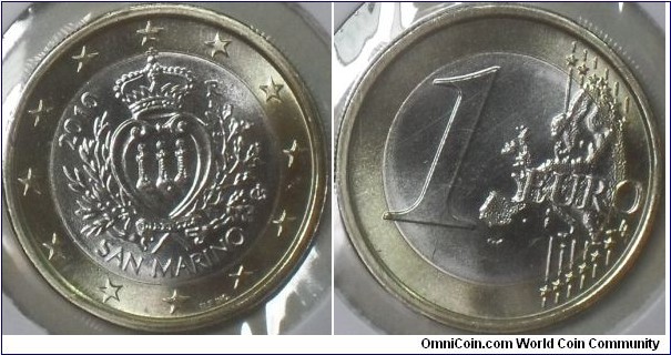 1 Euro,CoA of San Marino on Obverse,Rome Mint,Mintage: 888,072.