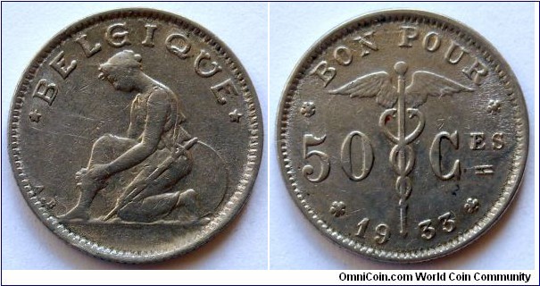 50 centimes.
1933, Belgique