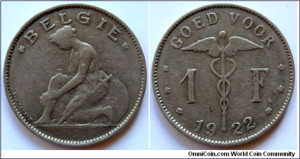 1 franc.
1922, Belgie