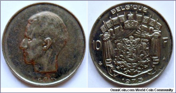 10 francs.
1973, Baudouin I - King of the Belgens
