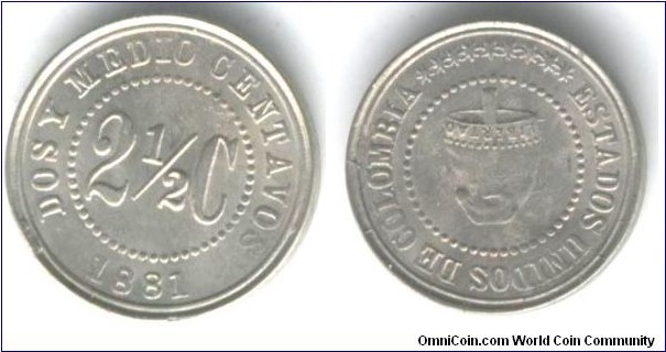 2-1/2 centavos 1881-KM#179 Metal: copper-nickel-Plan Edge-14.5 mmm-VF-CAT 178-2 $ 9