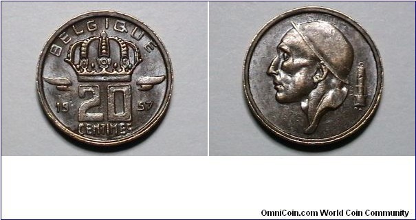 Belgium 1957 20 Centimes KM# 146 