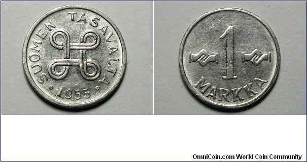 Finland 1955 1 Markka  KM# 36a 