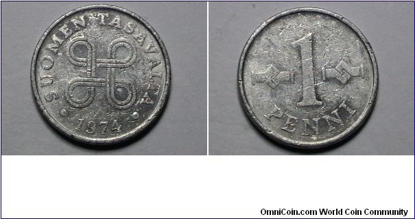 Finland 1974 1 Penni KM# 44a 