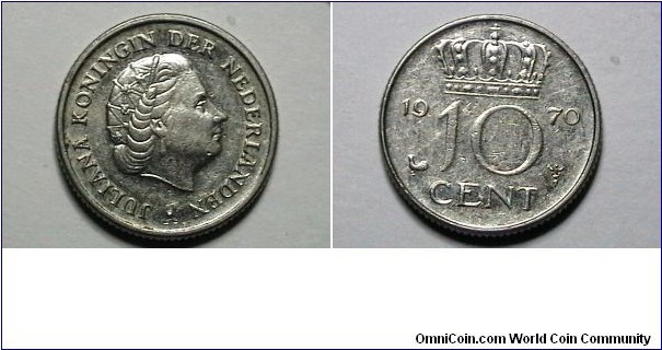 Netherlands 1970 10 Cents KM# 182 