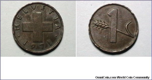 Switzerland 1971 1 Rappen KM# 46 