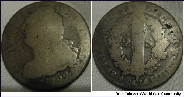 massive 2 sols, 1792 strasbourg FRANÇOIS TYPE scarce