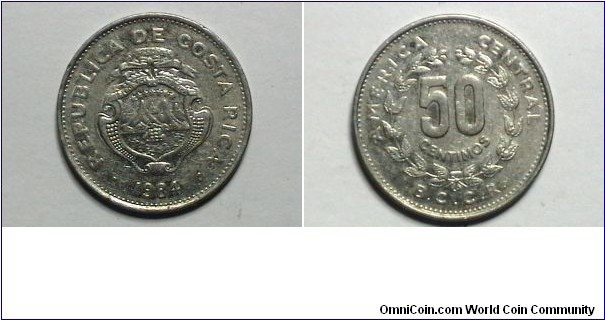 Costa Rico 1984 50 Centimes KM# 209.1 