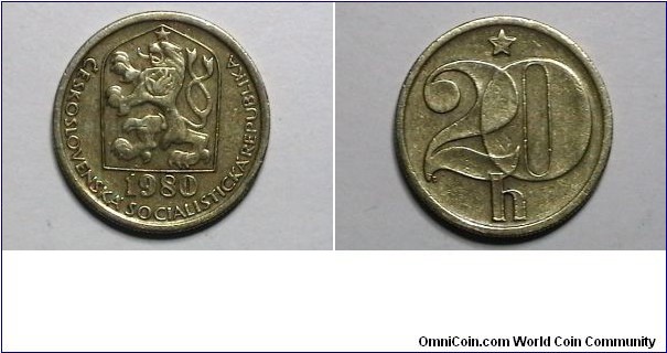 Czechoslovakia 1980 20 Haleru KM# 74 