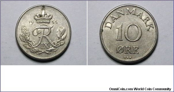Denmark 1955 10 Ore KM# 841.1 