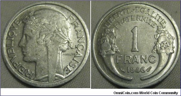 1946 1 franc EF grade.