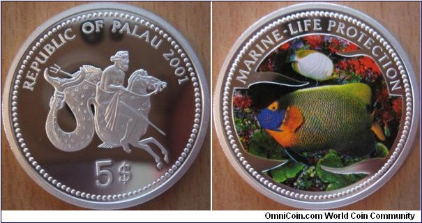5 Dollars - Butterfly fish - 25 g Ag .900 Proof - unknown mintage 