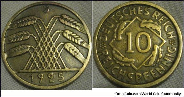 1925 G 10 reichpfennig, reasonable grade