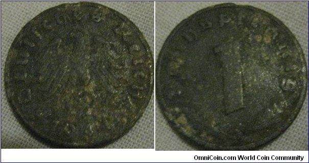 1944 1 pfennig, very corroded