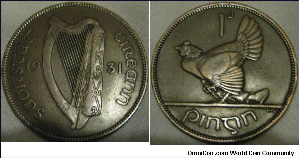 1931 penny from ireland, VF grade