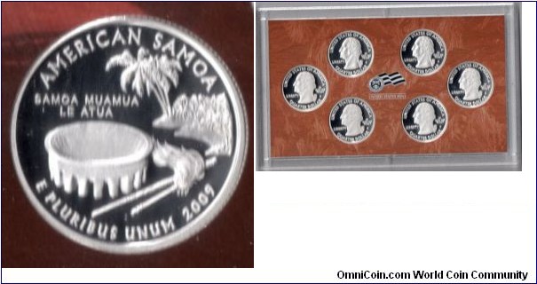 American Samoa 25C Silver from 2009 District of Columbia & US territories Quarters Silver Proof Set
