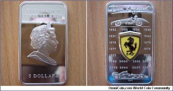 5 Dollars - Ferrari the legend - 25 g Ag .925 Proof - mintage 1,000 (hard to find !)
