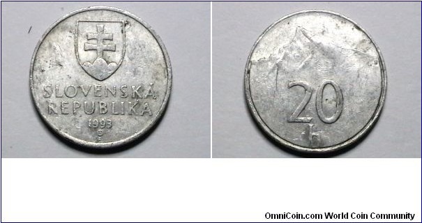 Slovakia 1993 20 Haliers  Km# 18 