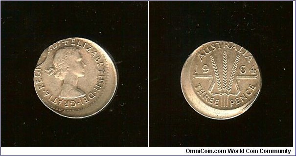 1964 Threepence (Last Year of Mintage) ERROR 3mm Mis-Strike