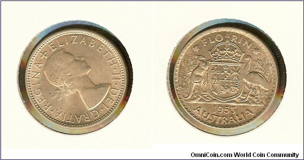 1953 Florin ERROR Rotated to 10 o'clock