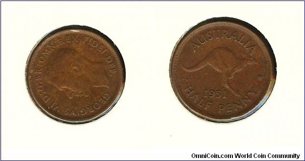 1951 Halfpenny ERROR rotated to 9 o'clock SCARCE