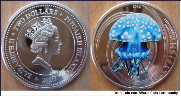 Pitcairn Isl - 2 Dollars - White spotted Jellyfish - 15.55 g Ag .925 Proof - mintage 1,000