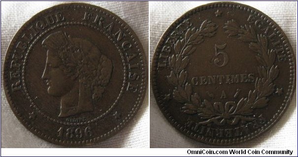 1896 5 centimes, VF