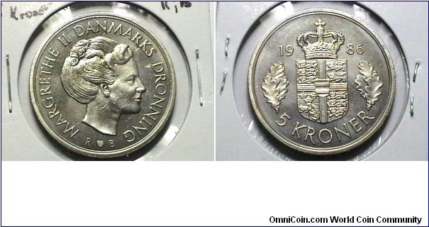 Denamark 1986 5 Kroner  KM# 863.3 