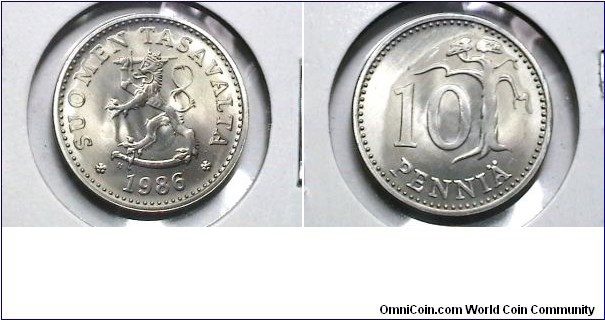 Finland 1986N 10 Pennia KM# 65 