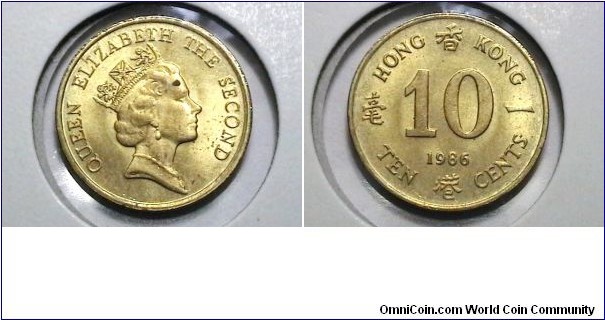 Hong Kong 1986 10 Cents KM# 55 