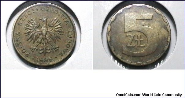 Poland 1986 5 Zlotych Y# 81.2 