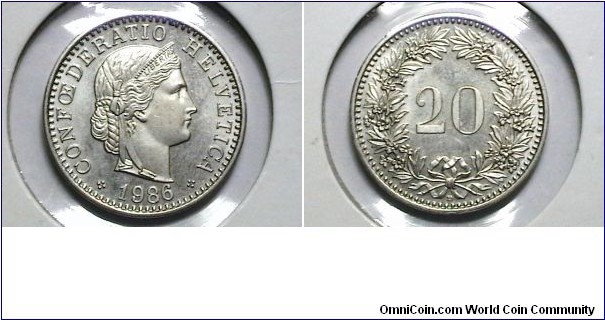 Switzerland  1986 20 Rappen KM# 29a 